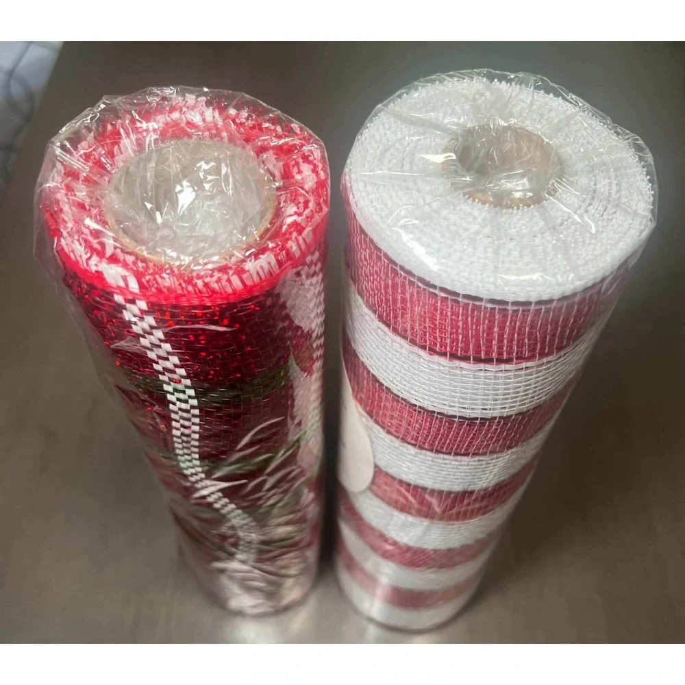 Holiday Time Poly Mesh Decorative Fabric Red White Green 10.5in 2 Rolls 45ft